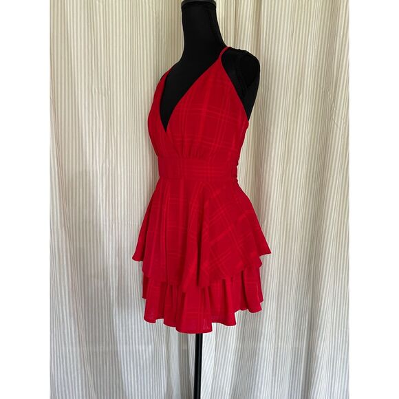 Saints + Secrets Sz M Red Tiered Romper Ruffles Spaghetti Strap V-Neck Summer - Picture 5 of 9